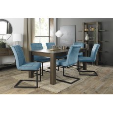 Turin Dark Oak 6-10 Seater Dining Table & 6 Lewis Petrol Blue Cantilever Chairs with Sand Black Powder Coated Frame