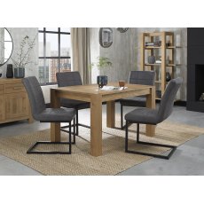 Turin Light Oak 4-6 Seater Dining Table & 4 Lewis Distressed Dark Grey Fabric Cantilever Chairs with Sand Black Powder Coated Frame