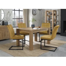 Turin Light Oak 4-6 Seater Dining Table & 4 Lewis Mustard Velvet Cantilever Chairs with Sand Black Powder Coated Frame