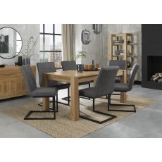 Turin Light Oak 6-8 Seater Dining Table & 6 Lewis Distressed Dark Grey Fabric Cantilever Chairs with Sand Black Powder Coated Frame