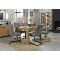 Turin Light Oak 6-8 Seater Dining Table & 6 Lewis Grey Velvet Cantilever Chairs with Sand Black Powder Coated Frame