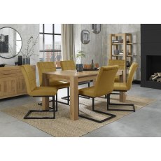 Turin Light Oak 6-8 Seater Dining Table & 6 Lewis Mustard Velvet Cantilever Chairs with Sand Black Powder Coated Frame