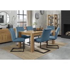 Turin Light Oak 6-8 Seater Dining Table & 6 Lewis Petrol Blue Cantilever Chairs with Sand Black Powder Coated Frame