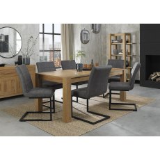 Turin Light Oak 6-10 Seater Dining Table & 6 Lewis Distressed Dark Grey Fabric Cantilever Chairs with Sand Black Powder Coated Frame