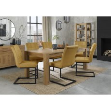 Turin Light Oak 6-10 Seater Dining Table & 6 Lewis Mustard Velvet Cantilever Chairs with Sand Black Powder Coated Frame
