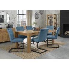 Turin Light Oak 6-10 Seater Dining Table & 6 Lewis Petrol Blue Cantilever Chairs with Sand Black Powder Coated Frame