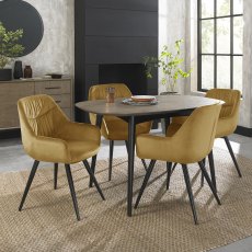 Vintage Weathered Oak 4 Seater Table & 4 Dali Mustard Velvet Chairs