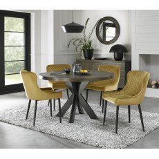 Ellipse Fumed Oak 4 Seater Dining Table & 4 Cezanne Mustard Velvet Fabric Chairs with Sand Black Powder Coated Legs