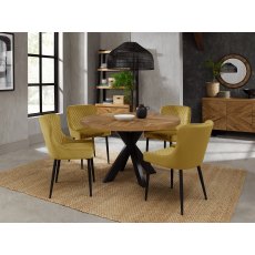 Ellipse Rustic Oak 4 Seater Dining Table & 4 Cezanne Mustard Velvet Fabric Chairs with Sand Black Powder Coated Legs