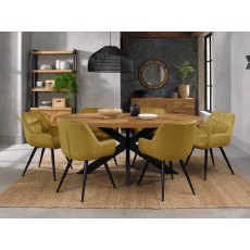 Ellipse Rustic Oak 6 Seater Table & 6 Dali Mustard Velvet Chairs - Black Legs