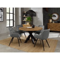 Ellipse Rustic Oak 4 Seater Table & 4 Dali Grey Velvet Chairs - Black Legs