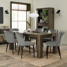 Logan Fumed Oak 6-8 Seater Table & 6 Cezanne Grey Velvet Chairs - Black Legs