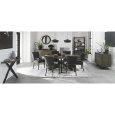 Ellipse Fumed Oak 6 Seater Dining Table & 6 Logan Fumed Oak Upholstered Chairs in Dark Grey Fabric