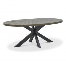 Ellipse Fumed Oak 6 Seater Dining Table & 6 Logan Fumed Oak Upholstered Chairs in Dark Grey Fabric