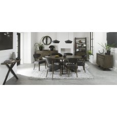 Ellipse Fumed Oak 6 Seater Dining Table & 6 Ellipse Fumed Oak Upholstered Chairs in Dark Grey Fabric