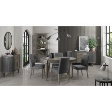 Monroe Silver Grey 4-6 Seater Table & 4 Upholstered Chairs in Slate Grey Fabric