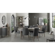 Monroe Silver Grey 6-8 Seater Table & 6 Upholstered Chairs in Slate Grey Fabric