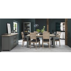 Oakham Dark Grey & Scandi 6-8 Seater Table & 6 Scandi Oak Chairs in Dark Grey Bonded Leather