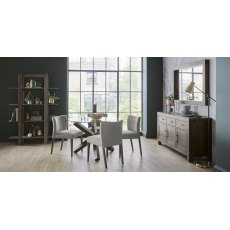 Turin Glass 4 Seater Table - Dark Oak Legs & 4 Low Back Chairs in Pebble Grey Fabric
