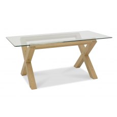 Turin Light Oak Glass 6 Seater Dining Table & 4 Parker Light Oak Square Back Chairs in Titanium Fabric
