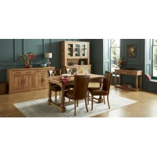 Westbury Rustic Oak 4-6 Seater Table & 4 Upholstered Chairs in Rustic Tan Faux Leather