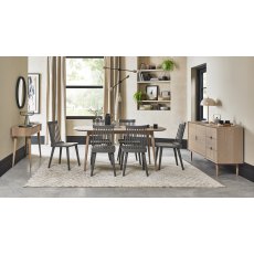 Dansk Scandi Oak 6 Seater Dining Table & 6 Ilva Spindle Chairs in Dark Grey