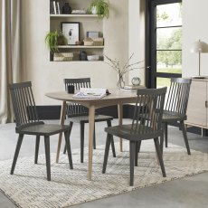 Dansk Scandi Oak 4 Seater Dining Table & 4 Ilva Spindle Chairs in Dark Grey