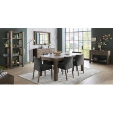 Turin Dark Oak 6-8 Seater Table & 6 Low Back Upholstered Chairs in Gun Metal Velvet