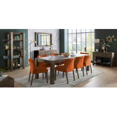 Turin Dark Oak 6-10 Seater Table & 8 Low Back Chairs in Harvest Pumpkin Velvet