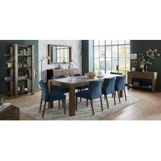 Turin Dark Oak 6-10 Seater Table & 8 Low Back Chairs in Dark Blue Velvet