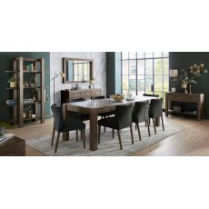 Turin Dark Oak 6-10 Seater Table & 8 Low Back Chairs in Gun Metal Velvet