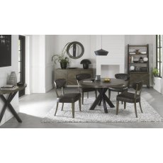 Ellipse Fumed Oak 4 Seater Table & 4 Ellipse Upholstered Chairs in Old West Vintage