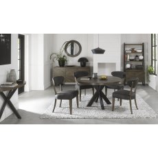 Ellipse Fumed Oak 4 Seater Dining Table & 4 Ellipse Fumed Oak Upholstered Chairs in Dark Grey Fabric