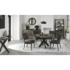 Ellipse Fumed Oak 4 Seater Table & 4 Logan Upholstered Chairs in Dark Grey Fabric