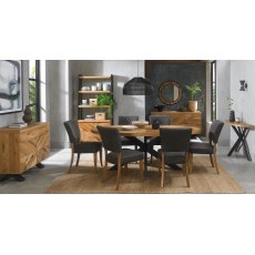 Ellipse Rustic Oak 6 Seater Table & 6 Logan Upholstered Chairs in Dark Grey Fabric