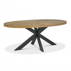 Ellipse Rustic Oak 6 Seater Dining Table & 6 Logan Rustic Oak Upholstered Chairs in Dark Grey Fabric