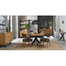 Ellipse Rustic Oak 4 Seater Table & 4 Ellipse Upholstered Chairs in Old West Vintage
