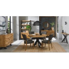 Ellipse Rustic Oak 4 Seater Dining Table & 4 Logan Rustic Oak Upholstered Chairs in Dark Grey Fabric