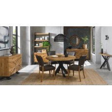 Ellipse Rustic Oak 4 Seater Table & 4 Logan Upholstered Chairs in Old West Vintage