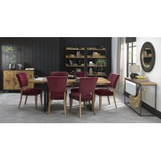 Indus Rustic Oak 6-8 Seater Table & 6 Oak Chairs in Crimson Velvet