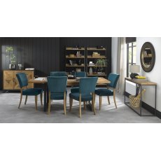 Indus Rustic Oak 6-8 Seater Table & 6 Oak Chairs in Sea Green Velvet