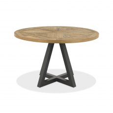 Indus Rustic Oak 4 Seater Circular Table & 4 Oak Chairs in Dark Blue Velvet