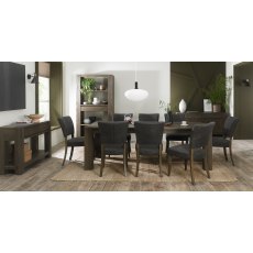 Logan Fumed Oak 6-8 Seater Dining Table & 8 Logan Fumed Oak Upholstered Chairs in Dark Grey Fabric