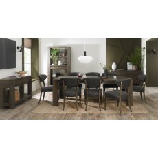 Logan Fumed Oak 6-8 Seater Dining Table & 8 Ellipse Fumed Oak Upholstered Chairs in Dark Grey Fabric