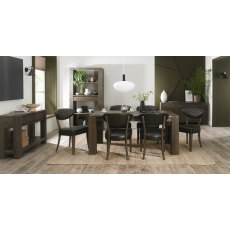 Logan Fumed Oak 6-8 Seater Dining Table & 6 Ellipse Fumed Oak Upholstered Chairs in Old West Vintage