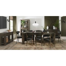 Logan Fumed Oak 6-8 Seater Dining Table & 8 Ellipse Fumed Oak Upholstered Chairs in Old West Vintage