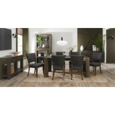 Logan Fumed Oak 6 Seater Table & 6 Logan Upholstered Chairs in Dark Grey Fabric