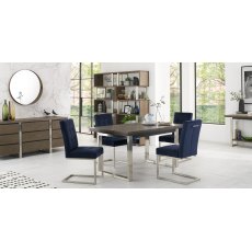 Tivoli Dark Oak 4-6 Seater Table & 4 Cantilever Chairs in Dark Blue Velvet