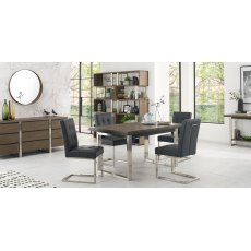 Tivoli Dark Oak 4-6 Seater Table & 4 Cantilever Chairs in Mottled Black Faux Leather