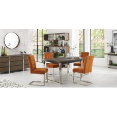 Tivoli Dark Oak 4-6 Seater Dining Table & 4 Tivoli Dark Oak Upholstered Cantilever Chairs in Harvest Pumpkin Velvet Fabric